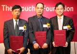 (From left): Prof. Hak-fun Chow, Prof. Jie Huang, and Prof. Dennis Y.M. Lo
